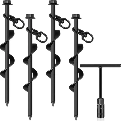 Vista 13 de Hiboom 4 anclajes de tierra con mango en T, llave hexagonal para cama elástica, kit de tornillos de anclaje de tierra, accesorios inflables