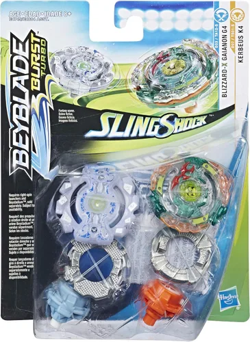 Vista 2 de Beyblade Burst Turbo Slingshock Dual Pack Kerbeus K4, Blizzard-X Gianon G4