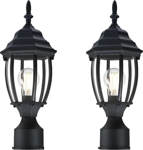 Vista 8 de LIT-PaTH Farol de poste de iluminación para exteriores, base mediana E26 máx. 60 W, carcasa de aluminio más vidrio, acabado blanco mate, paquete de 1