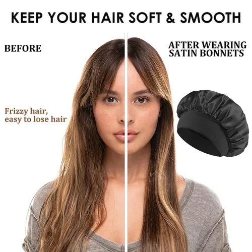 Vista 5 de Gorro de seda blanco para mujeres durmiendo, gorro de seda para dormir, trenzas de cabello rizado, gorra de satén grande para dormir, gorra de noche