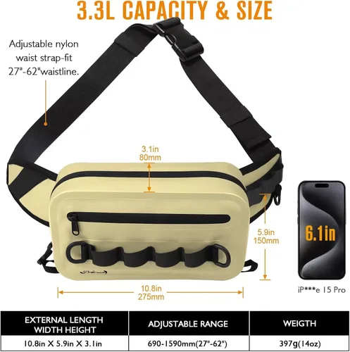 Vista 5 de Dovesun Riñonera de pesca impermeable para hombres 3.3L bolsa de pesca con mosca bolsa de pecho con cremallera hermética