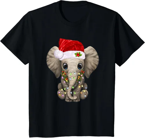 Vista 38 de Lindo elefante de Navidad luz divertido elefante amante de Navidad regalo camiseta Negro
