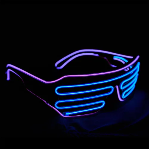 Vista 3 de Gafas de LED de Aqua Led de Neón electroluminiscentes para fiestas y disfraces modelo RB03., Púrpura + Azul