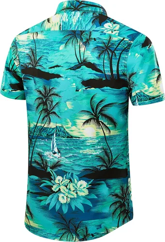 Vista 3 de EUOW - Camisa hawaiana de manga corta para hombre, con botones, de verano, para playa