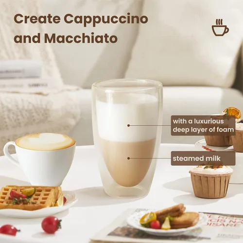 Vista 4 de Espumador de Leche Calentador 3 en 1 Vaporizador de Leche Eléctrico de Acero Inoxidable Hacedor de Espuma, 12oz Espumado Caliente y Frío, Espuma