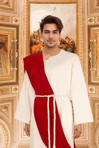 Vista 4 de Disfraz de Cristo para hombre, túnica griega antigua, capa bíblica, bufanda, cuerda Style-1
