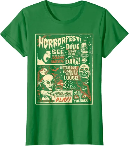 Vista 30 de Camiseta de terror vintage con póster de Halloween y película de terror Negro