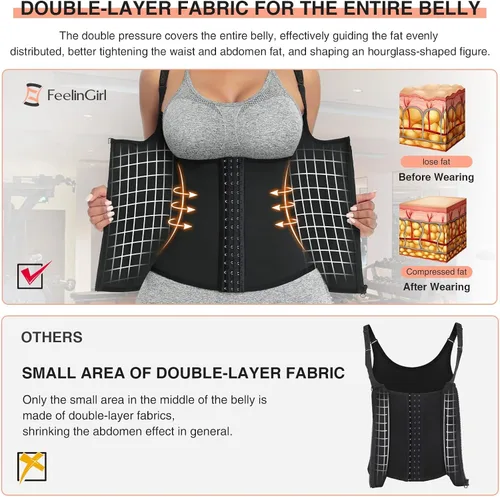 Vista 3 de FeelinGirl Waist Trainer for Women Corset Vest Body Shaper Cincher Trimmer Tank Top Sport Girdle with Steel Bones Black