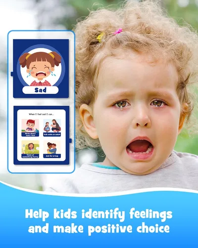 Vista 5 de Libro para voltear sentimientos de D-FantiX para niños, libro de emociones y cartas para la calma, suministros para rincón de calma