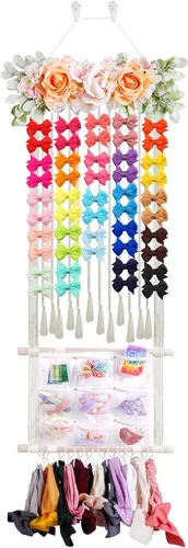 Vista 6 de Cinta para la cabeza/lazo para el pelo para niñas, organizador de lazos para el pelo de flores, decoración elegante para colgar en la pared, regalo