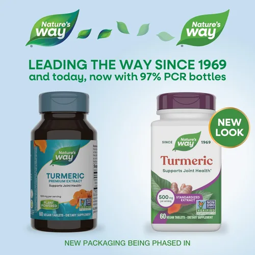 Vista 2 de Nature's Way Cúrcuma, extracto premium, apoya la salud de las articulaciones*, estandarizado al 95% de curcuminoides, 500 mg en porción, suplementos