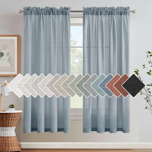 Vista 22 de H.VERSAILTEX Cortinas texturizadas de lino con filtro de luz para sala de estar, tratamiento de ventanas, cortinas naturales y duraderas