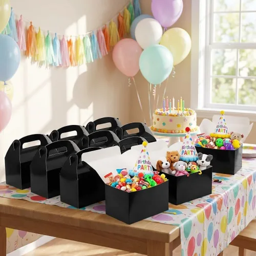 Vista 5 de HKLMRO 35 cajas de regalo para fiestas, galletas de caramelo negro, caja de regalo, bolsas de regalo portátiles para aperitivos, golosinas, cartón