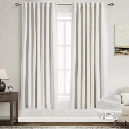 Vista 94 de Nanspring Cortinas de lino 100% opacas para dormitorio, 96 pulgadas de largo, con pestaña trasera, bolsillo para barra, aislamiento térmico, cortina