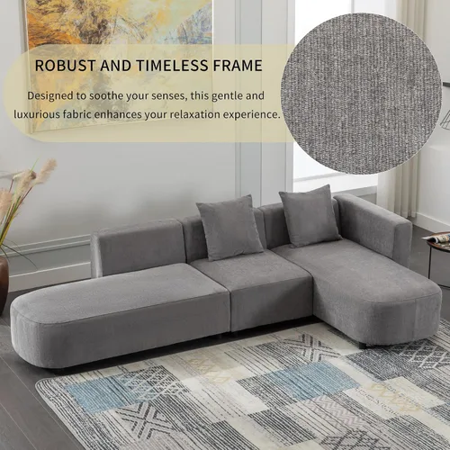 Vista 3 de Sofá curvo, moderno sofá en forma de L, cómodo sofá de nube, sofá seccional con diván para sala de estar, apartamento, gris