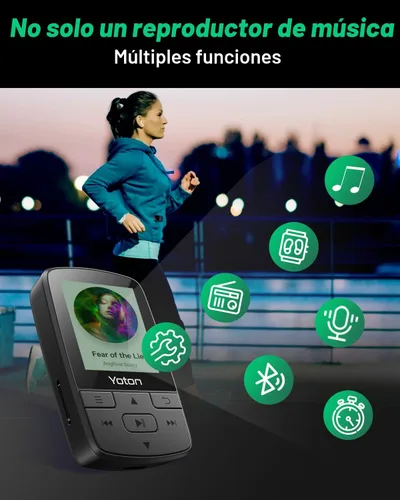 Vista 3 de Yoton Reproductor de MP3 con Bluetooth, máximo 64 GB, HiFi, clip, tarjeta Negro