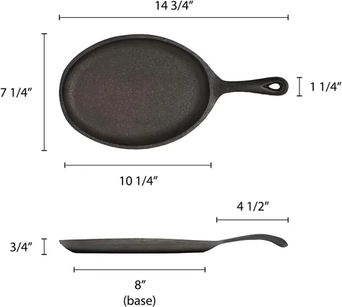Vista 5 de TrueCraftware - Sartén de hierro fundido de 7 x 9-1/4 x 1-1/2 pulgadas con asa- Sartén apilable para parrilla, plato chisporroteador, sartén