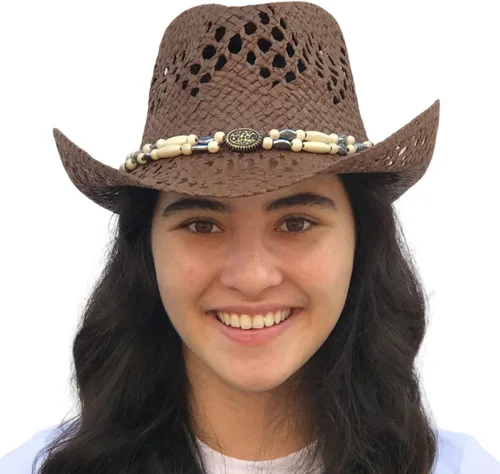 Vista 2 de Sombrero de vaquero de paja para hombres y mujeres, sombrero de sol Sombreros Vagueros Classic Western Accents Sombreros