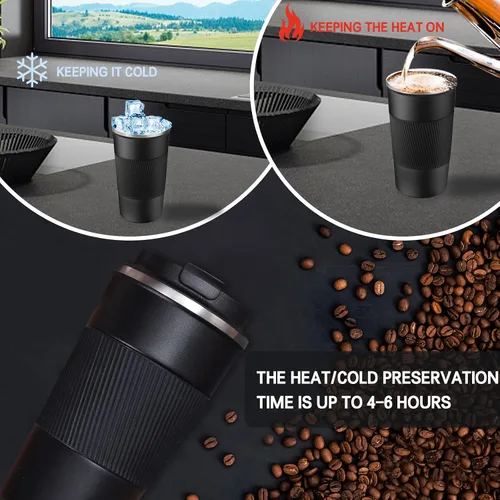 Vista 5 de Taza de 18 onzas con revestimiento de cerámica en el interior, taza de café aislada con tapa, taza de viaje para café a prueba de fugas, taza