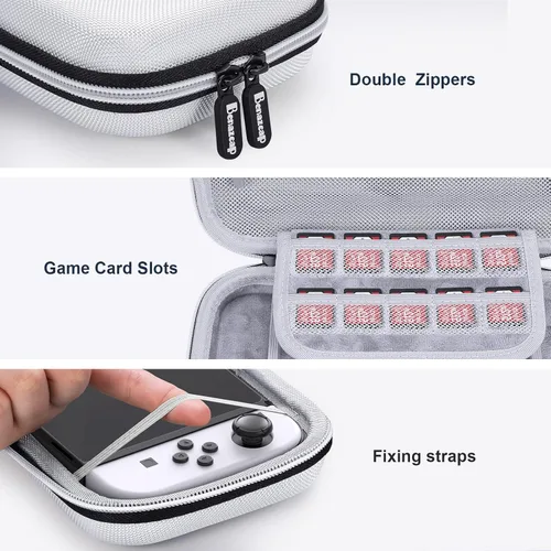 Vista 5 de Benazcap Funda de transporte compatible con consola Nintendo SwitchSwitch OLED, con compartimento de almacenamiento de 10 juegos, funda protectora