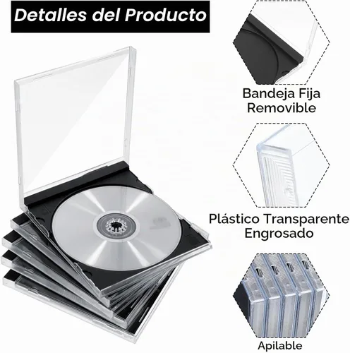Vista 3 de 25 fundas para CD Jewel de 0.409 in, transparente, estándar, con bandeja negra montada, discos de plástico grueso, fundas protectoras de repuesto