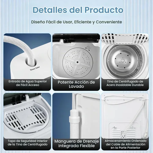 Vista 6 de HomGarden Lavadora portátil con doble tina, capacidad total de 13 libras, mini lavadora compacta y secadora de centrifugado con control