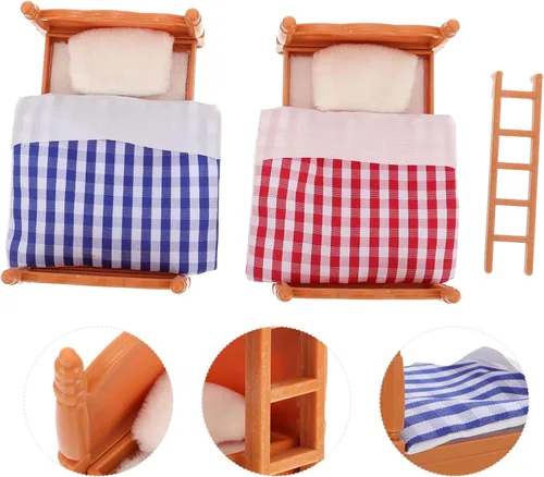 Vista 5 de Cama de casa de muñecas en miniatura, litera de madera para muñecas, casa de muñecas de simulación, accesorios de litera en miniatura, juego