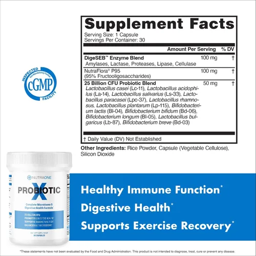 Vista 5 de Suplemento probiótico ProbioticX para mujeres y hombres por NutraOne - Probióticos para la salud digestiva y el apoyo inmunológico* (30 cápsulas)
