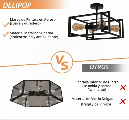 Vista 8 de DELIPOP Lámpara de techo LED de 4 luces industrial, color negro, lámpara de techo semiempotrada, iluminación para comedor, cocina, pasillo, isla