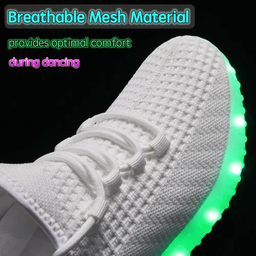 Vista 2 de Zapatos iluminados para mujeres y hombres, con carga USB, LED, para adultos, malla de Halloween, brillante, luminoso, entrenadores, bailando