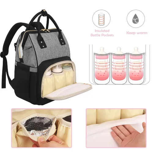 Vista 5 de Mochila para pañales Femuar, multifuncional, para maternidad, bolsa de pañales para bebés, de gran capacidad, para niñas y niños, mochila de viaje