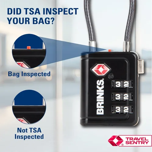 Vista 2 de Brinks TSA - Cerradura indicadora aceptada para equipaje, color negro, combinación reajustable, grillete largo de 2.5 pulgadas, llave TSA008 más