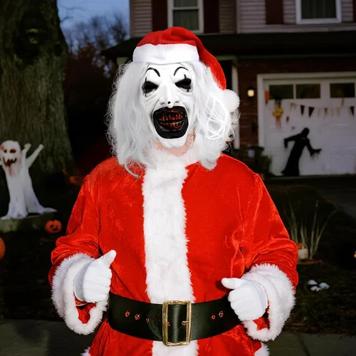 Vista 6 de Halloween Art - Máscara de payaso, disfraz de asesino de terror, máscara de silicona blanca de cara completa