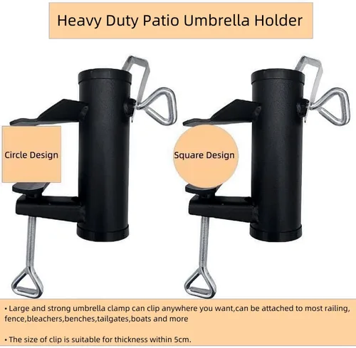 Vista 4 de Soporte de abrazadera para paraguas para exteriores, resistente con clip de montaje para sombrilla de patio, color negro