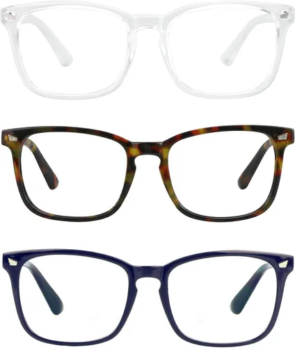 Vista 18 de Lentes cuadrados vintage con bloqueo de luz azul, antifatiga ocular, filtro UV, para computadora, lentes anti-luz azul para hombres y mujeres Ámbar