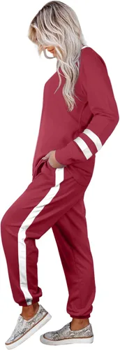 Vista 36 de Aloodor conjunto deportivo de 2 piezas para mujer, con sudadera con cuello redondo, sin botones