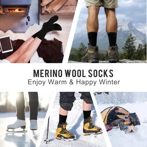 Vista 5 de KEECOW 3 pares de calcetines de senderismo de lana merino para hombres y mujeres, calcetines térmicos y cálidos para esquí, senderismo, deportes al