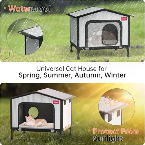Vista 3 de SOVPAI - Casa para gatos al aire libre, casa impermeable para gatos callejeros, adecuada para gatos de exteriores/interiores, fácil de montar