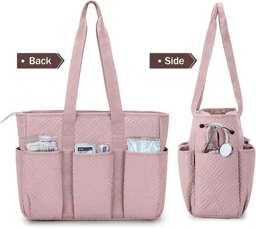 Vista 4 de Fasrom Bolsa de mano para enfermeras de trabajo, bolsa clínica para estudiantes de enfermería y personal de atención médica en el hogar, rosa