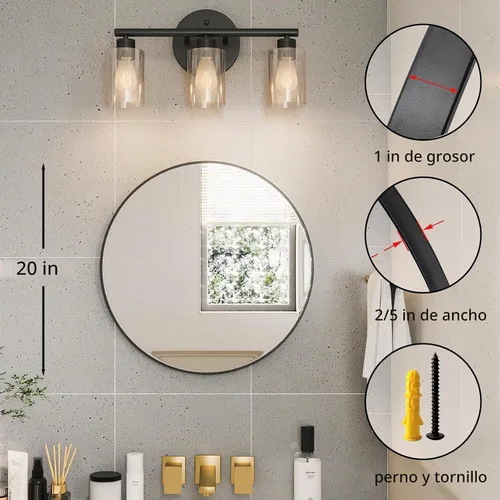 Vista 2 de Growsun Espejo Redondo Negro de 20 Pulgadas Espejo Circular para Baño, Tocador, Dormitorio, Decoración del Hogar