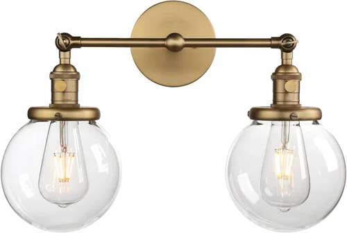 Vista 2 de Phansthy Lámpara de pared industrial vintage de 2 luces con doble pantalla de cristal de globo de 5.9 pulgadas (antiguo)