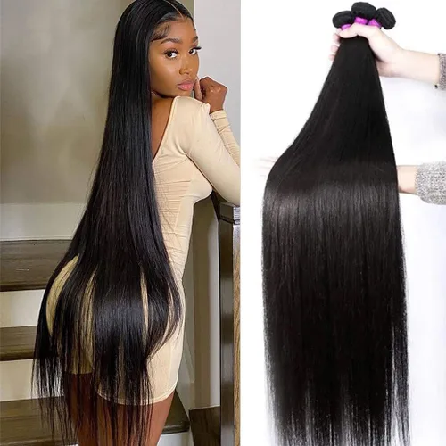 Vista 7 de Younsolo Paquetes de pelo lacio brasileño, cabello humano virgen 100% sin procesar, color negro natural, 4 paquetes, 12, 14, 16 y 18 pulgadas