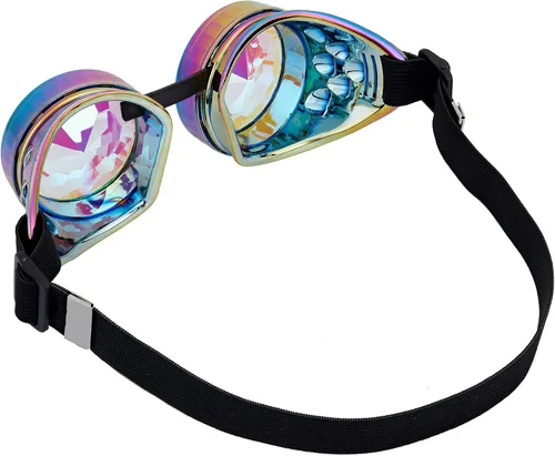 Vista 45 de Gafas caleidoscopio para raves trippy psicodélico steampunk con lentes de cristal de difracción de prisma arcoíris