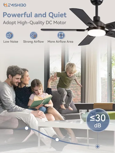Vista 4 de ZMISHIBO Ventiladores de techo de 44 pulgadas con luces, ventilador de techo moderno negro con control remoto, ventilador de techo