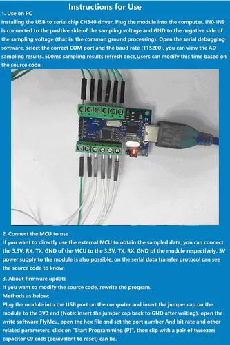 Vista 4 de NOYITO USB 10-Channel 12-Bit AD módulo de adquisición de datos STM32 UART Comunicación USB a chip serie CH340 módulo ADC
