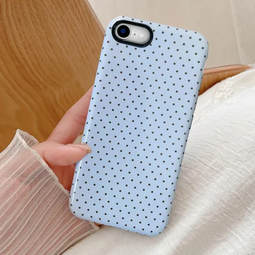 Vista 4 de Compatible con iPhone SE/8/7 Funda Linda para Celular, Diseño de Patrón Estético de Puntos, Funda Protectora Antiarañazos de 2 Capas Híbridas a Azul