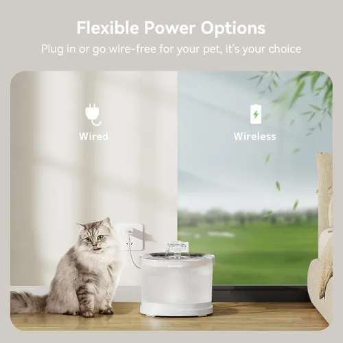 Vista 5 de Cheerble Fuente para mascotas Elfin E1+ sin bombeo con 9 filtros adicionales, fuente inalámbrica para mascotas operada con pilas, dispensador