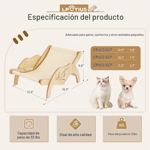 Vista 6 de Silla para gatos con rascador de sisal, silla hamaca elevada