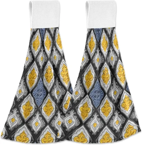 Vista 17 de Boccsty Toallas de cocina colgantes de acuarela abstracta de otoño, 2 piezas de hojas de otoño, toallas de mano, toallas de barra de té, toallas