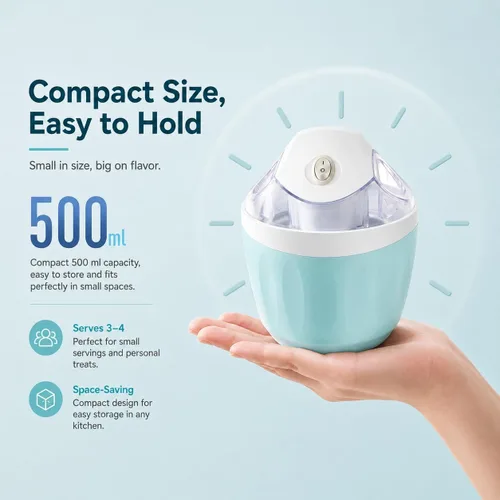 Vista 3 de Máquina de helado de un solo toque, máquina personal eléctrica rápida de 15 Azul
